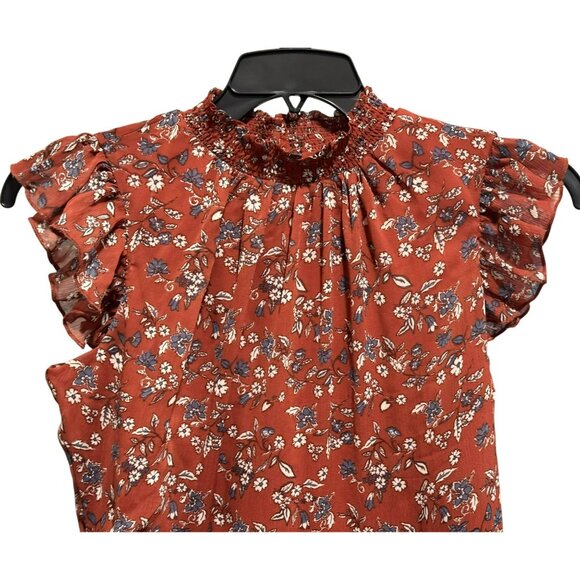 Nina Leonard Smocked Flutter Sleeve Floral Print Lined Midi Dress Flattering SzL - Picture 2 of 7